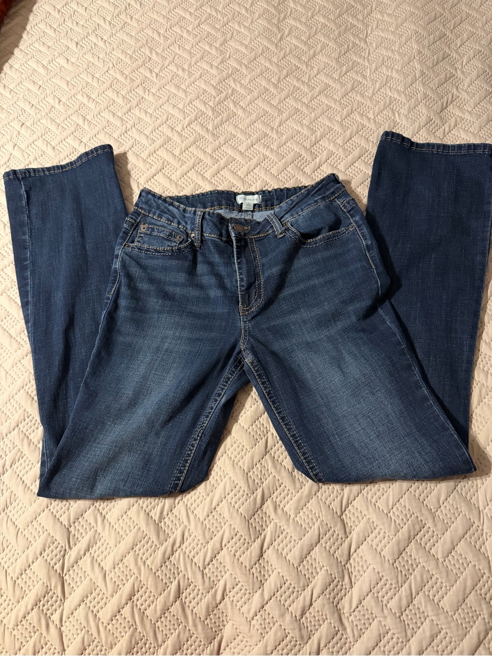 Size 10 maurices Dark Crosshatch Mid Rise Thick Stitch Bootcut Jeans - Picture 3 of 4
